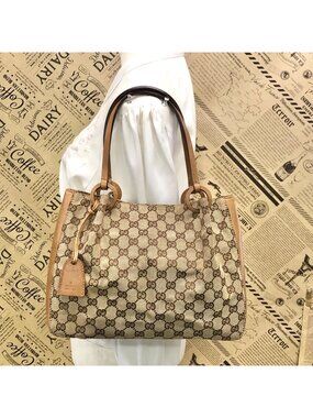 Gucci GG Canvas Tote Bag Business Everyday Leather Brown